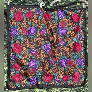 Basha Floral Scarf Black Red Purple Gold 34" x 34"